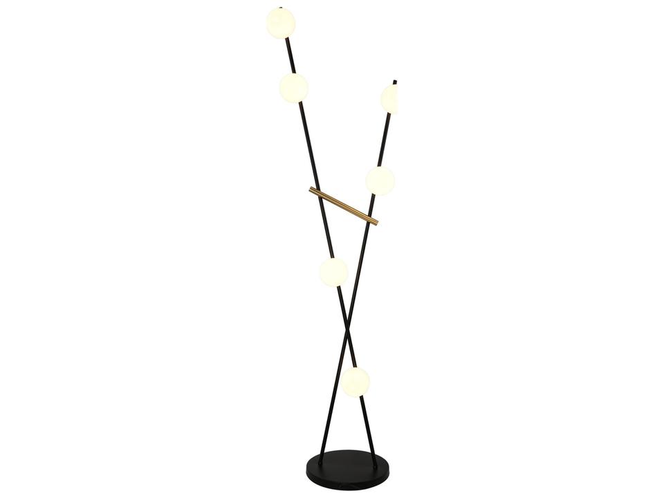 Cortina 6-Light Floor Lamp in Black and Brass with White Globes