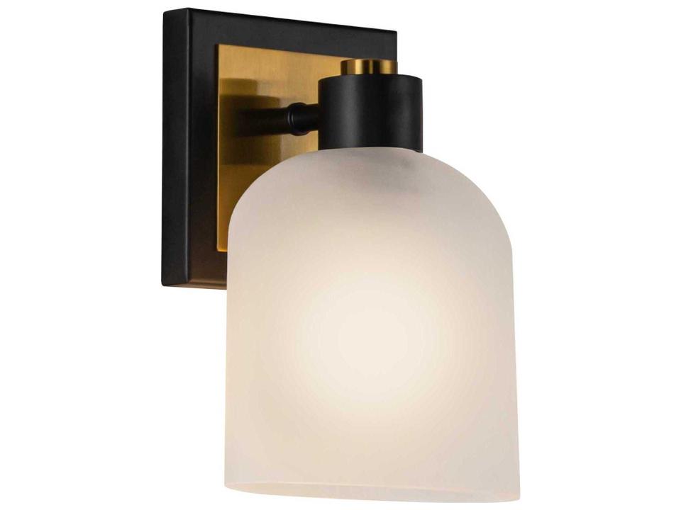 Lyndon 1-Light Wall Sconce in Black and Brushed Brass with Acid White Glass