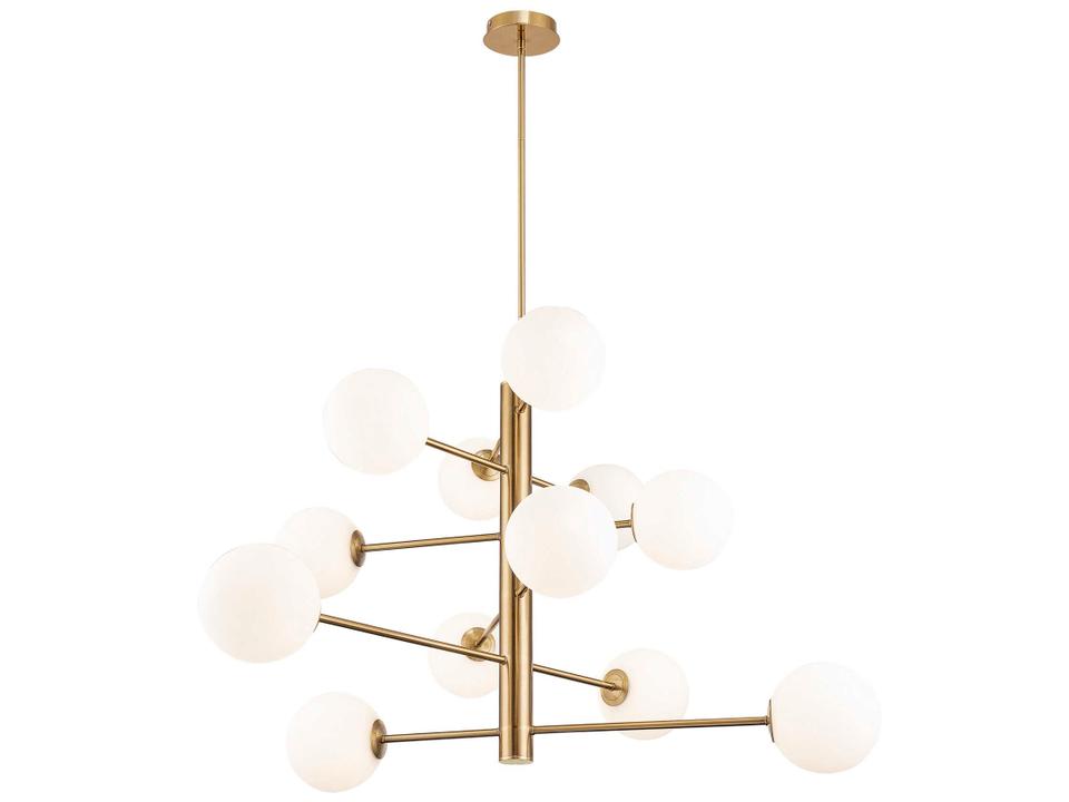 12-Light Aurelia Chandelier in Brass with White Glass