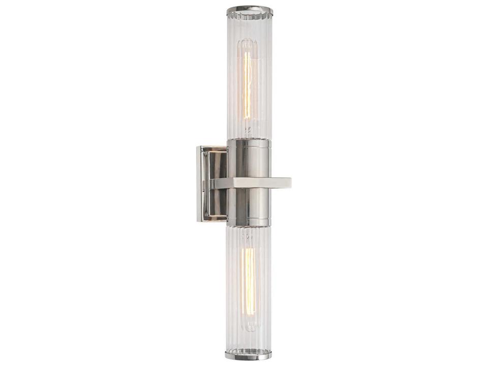 Positano 2-Light Modern Bathroom Vanity Light in Polished Nickel with Clear Ribbed Glass