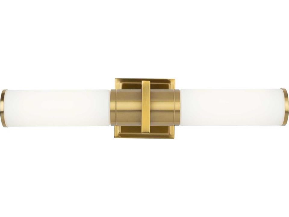 2-Light Positano Bathroom Vanity Light in Brushed Brass with Satin White Glass