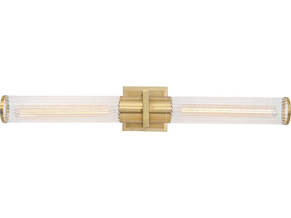 Positano 2-Light Bathroom Vanity Light in Satin Brass with Clear Ribbed Glass