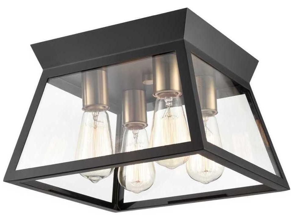 Lucian 4-Light Flush Mount Ceiling Light in Black and Brushed Brass