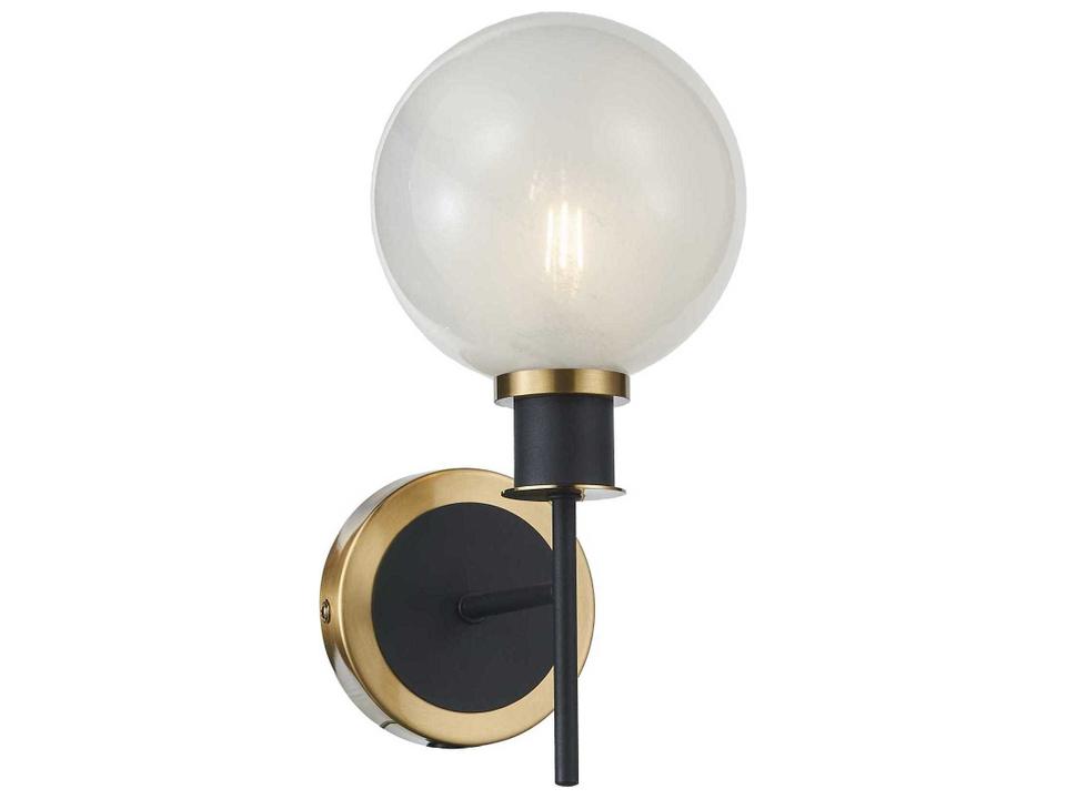 Gem 1-Light Wall Sconce in Black and Brushed Brass with White Glass