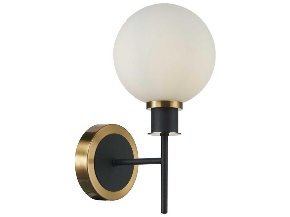 Gem 1-Light Wall Sconce Black Brushed Brass with White Glass