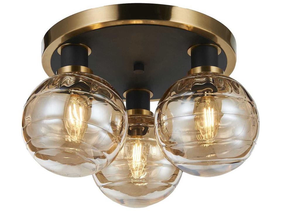 Gem 3-Light Black Brushed Brass Globe Flush Mount