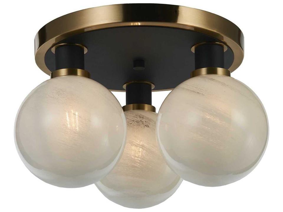 Gem 3-Light Black Brushed Brass Globe Semi Flush Mount
