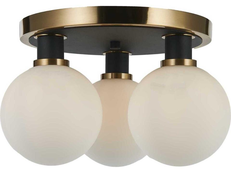 Gem 3-Light Semi-Flush Mount Ceiling Light in Black and Brushed Brass