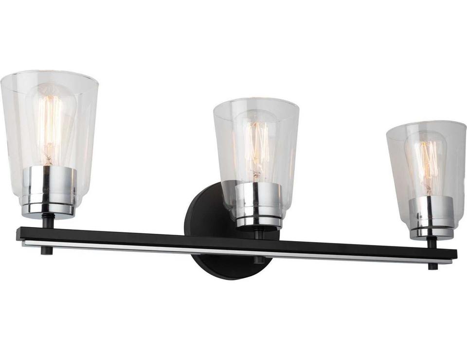 Essex 3-Light Bath Vanity Sconce in Black and Chrome Finish