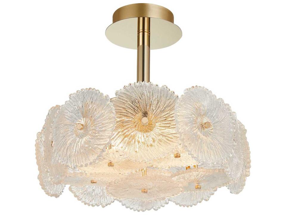 6-Light Bloom Semi-Flush Mount in Brass with Clear Glass