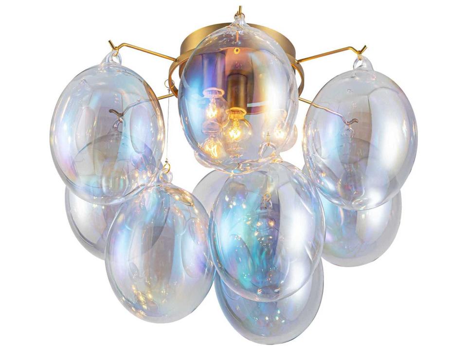 Globo 4-Light Semi-Flush Mount Iridescent Glass with Brushed Brass