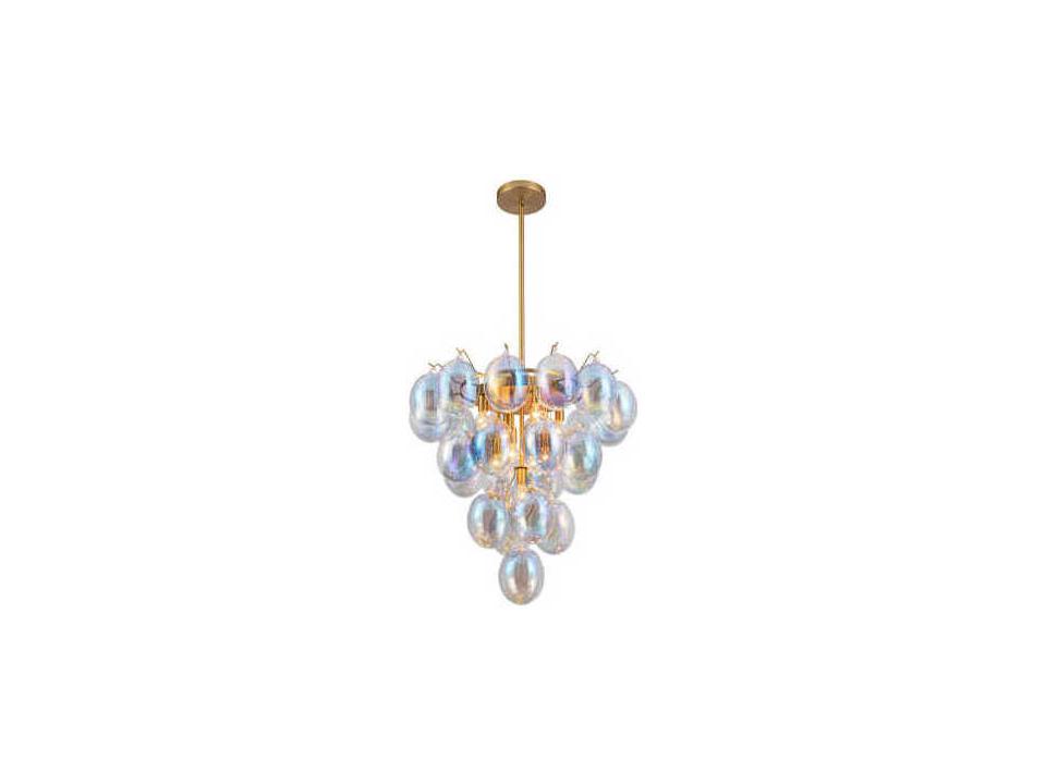 9-Light Globo Chandelier with Iridescent Glass and Brushed Brass Finish