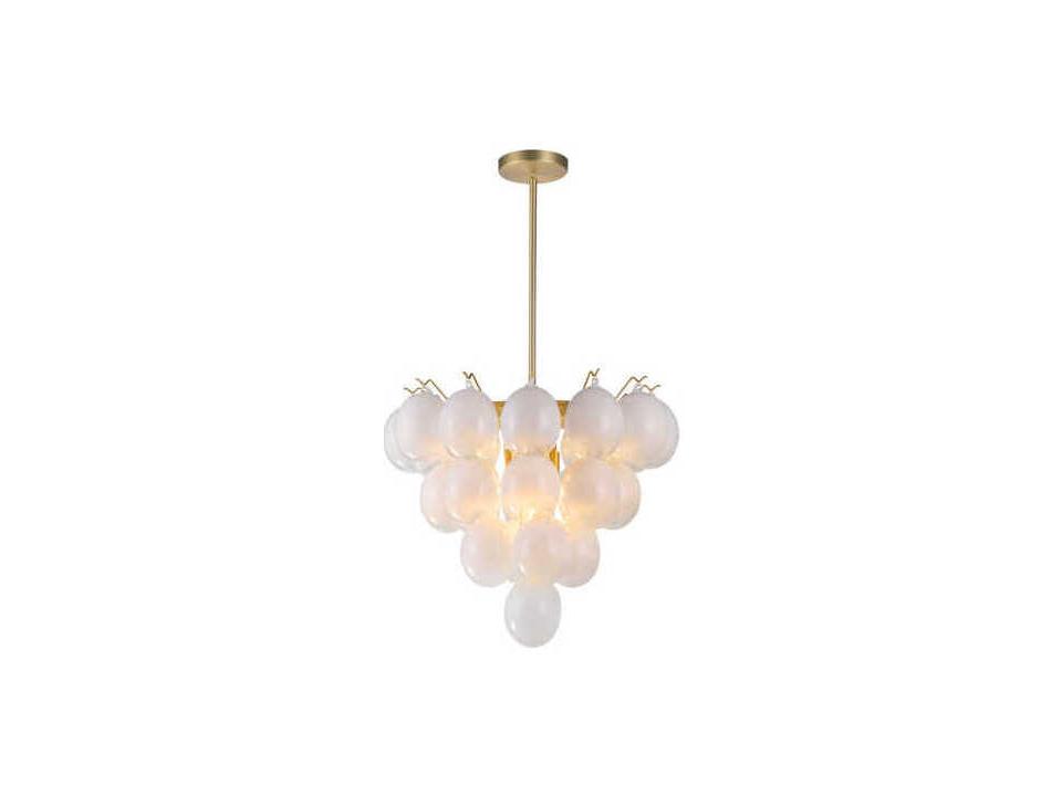 Globo 9-Light Chandelier with Milky White Glass in Brushed Brass