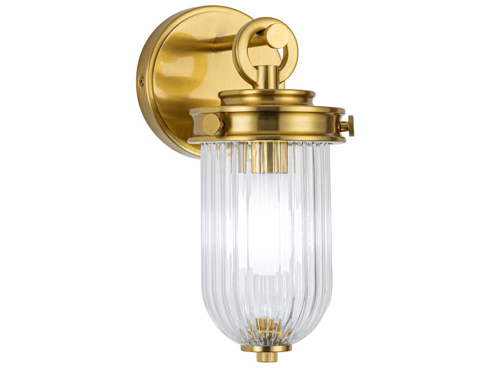 Myla 1-Light Wall Sconce in Vintage Brass with Clear Ribbed Glass