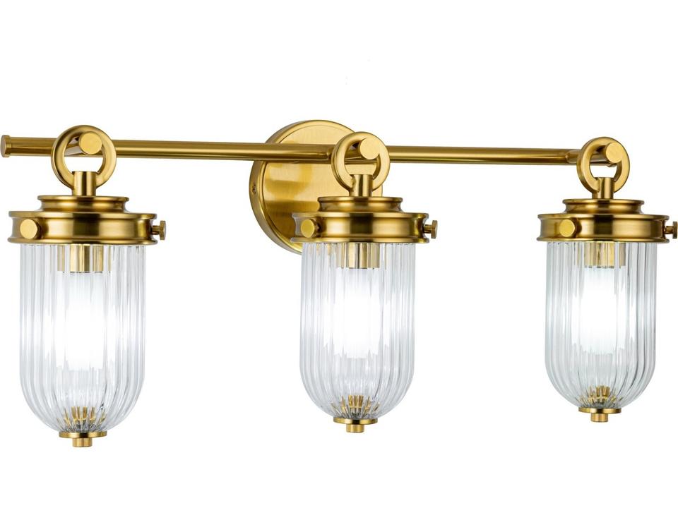 Myla 3-Light Bathroom Vanity Sconce in Vintage Brass with Ribbed Glass