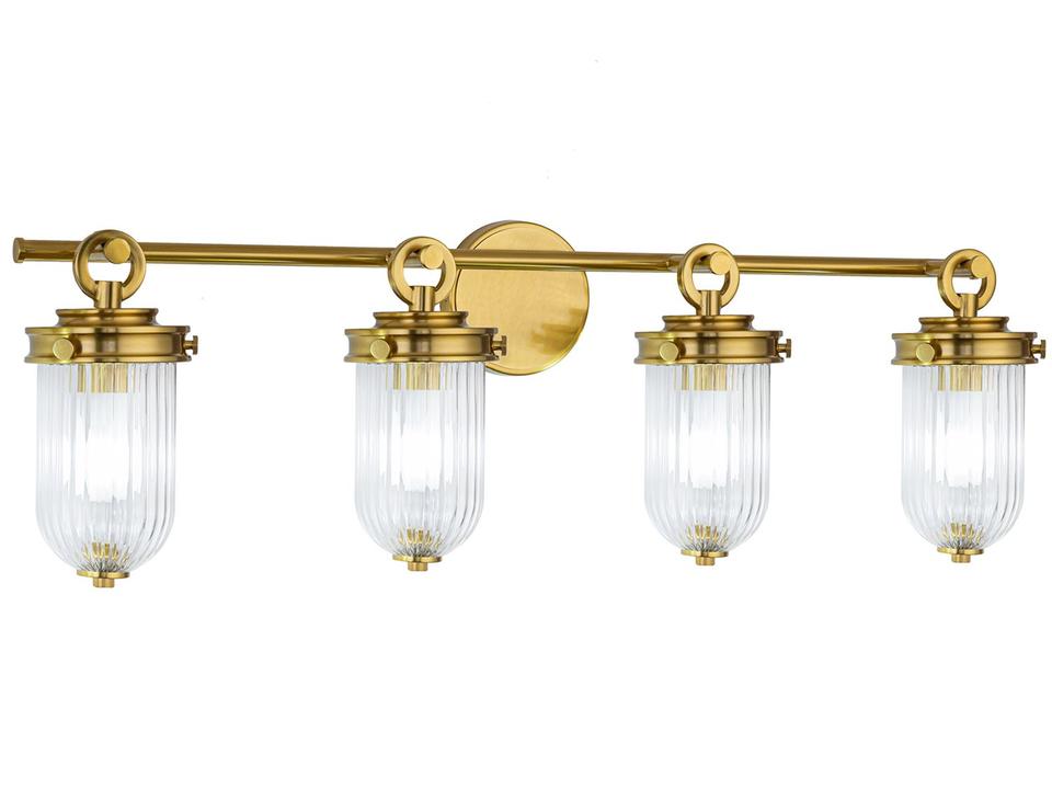 Myla 4-Light Bathroom Vanity Sconce in Vintage Brass with Ribbed Glass