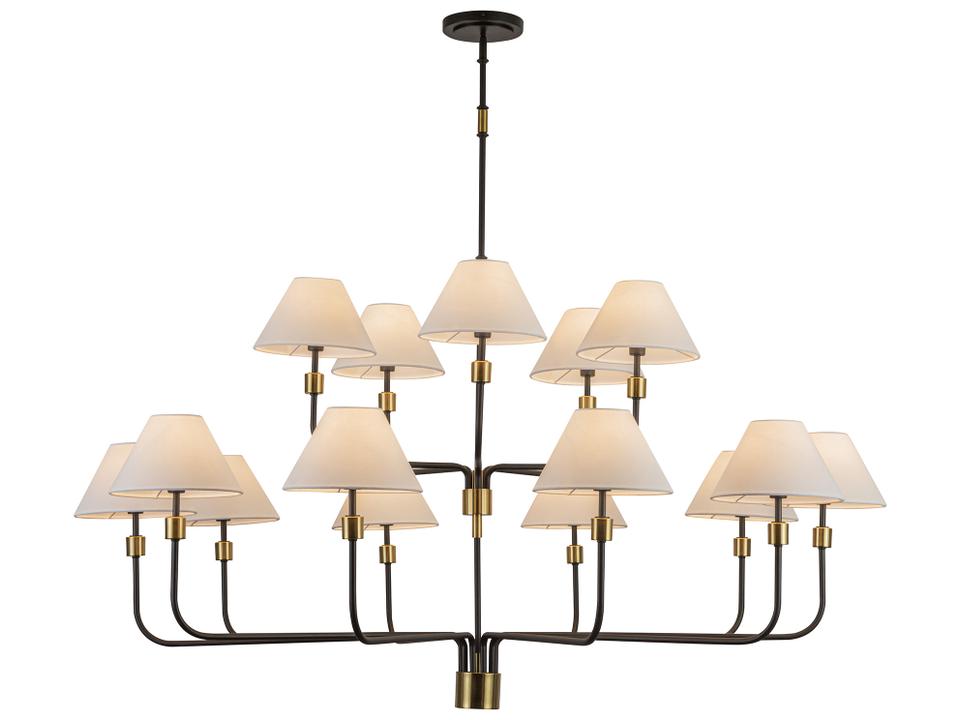 Providence 15-Light Chandelier in Black and Brushed Brass with Fabric Shade