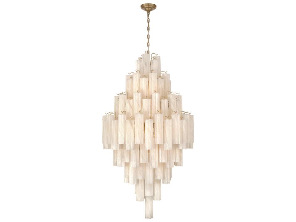 Sophia 29-Light Foyer Chandelier in Brushed Brass with Wispy White Glass