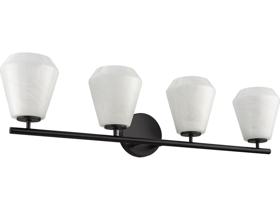Brooke 4-Light Bathroom Vanity Wall Light in Black with Wispy White Glass