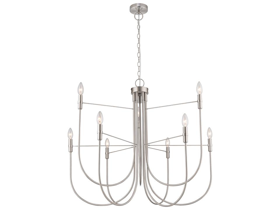 9-Light Foundry Chandelier in Brushed Nickel with Exposed Bulbs
