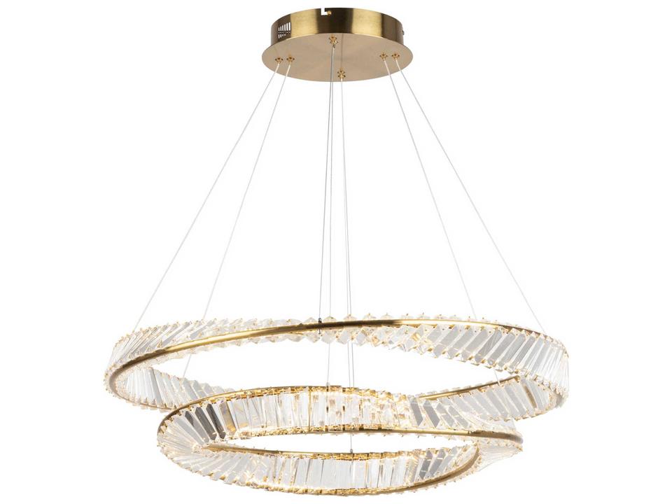 Stella Integrated LED Two-Tier Chandelier Brushed Brass with Crystal