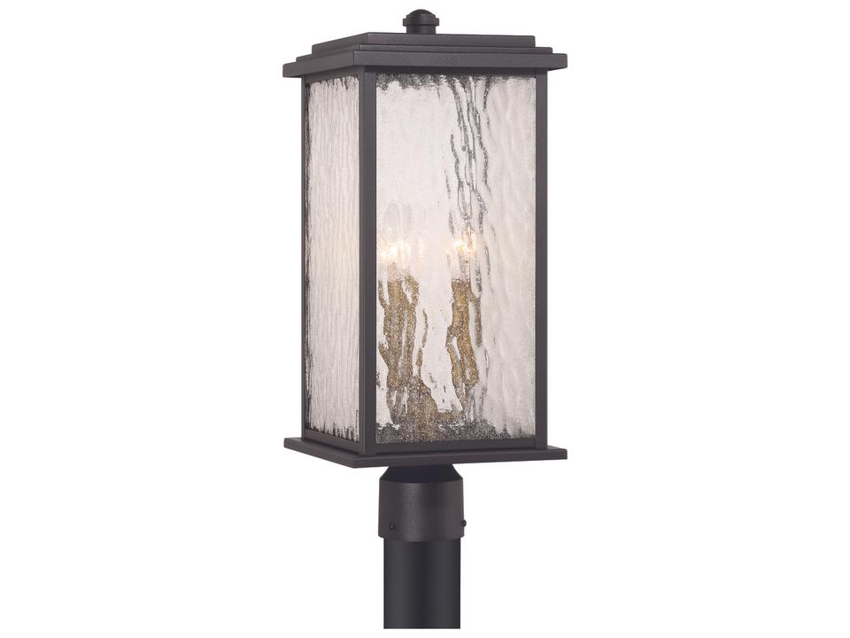 Estate 3-Light Outdoor Post Light in Black and Brass with Rain Glass