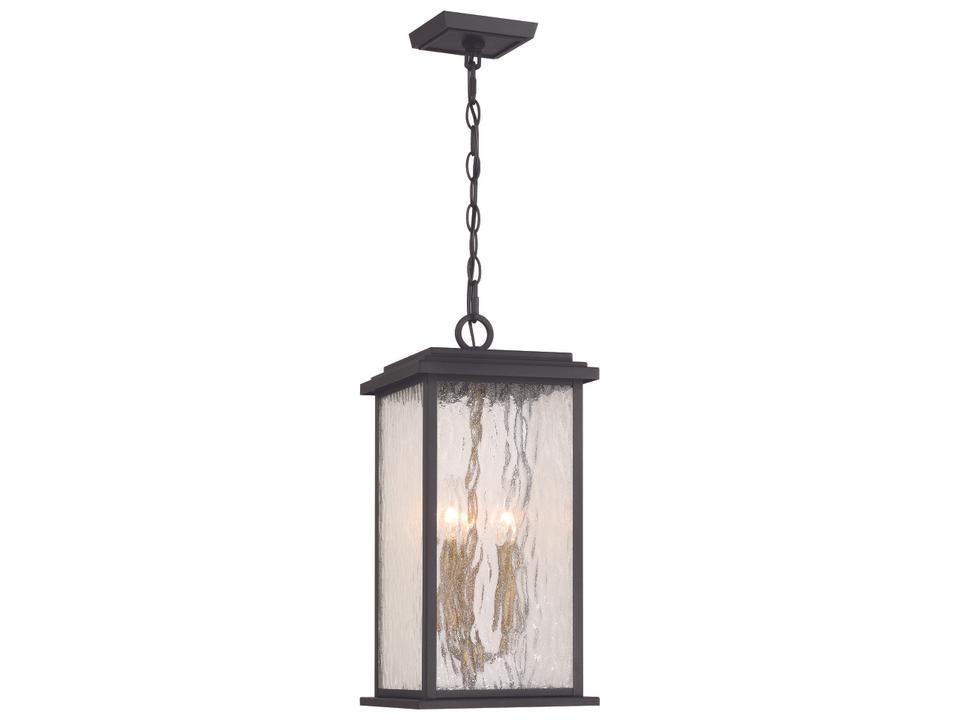 Estate 3-Light Outdoor Pendant Light in Black and Brass with Rain Glassware