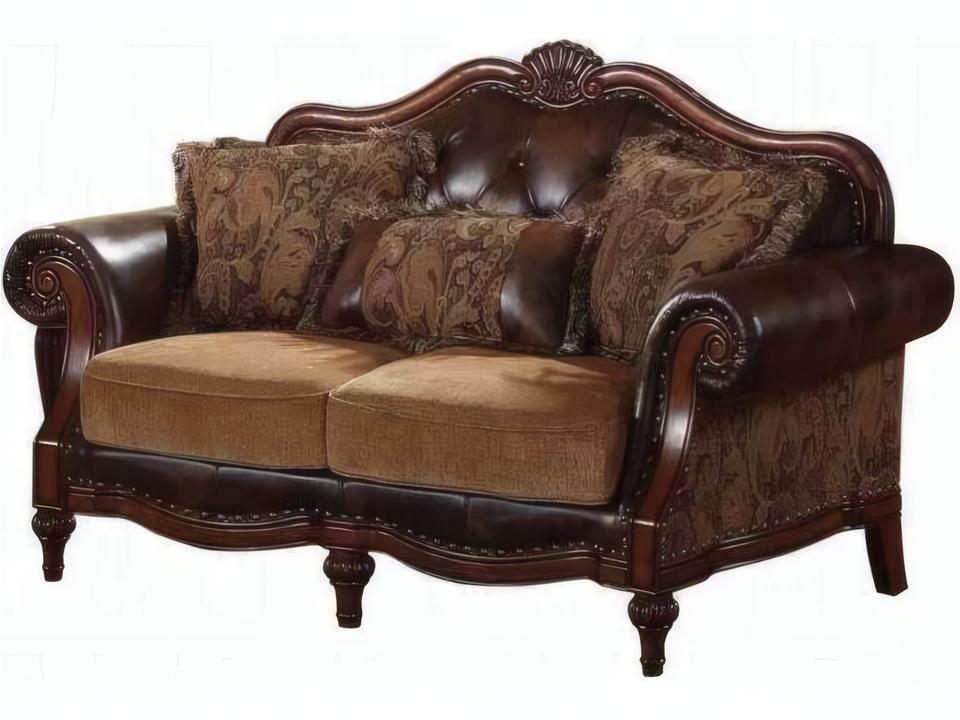 Dreena Traditional Loveseat Brown Bonded Leather Chenille