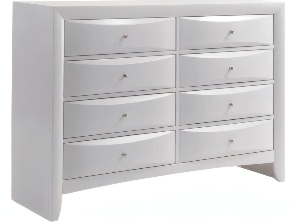 Ireland 8-Drawer Dresser in White with Brushed Nickel Hardware