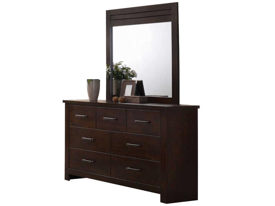 Panang 7-Drawers Brown Mahogany Wood Double Dresser with Mirror
