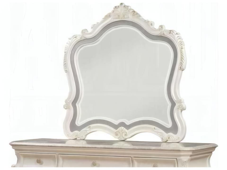 Chantelle Pearl White Wood Mirror with Beveled Edge