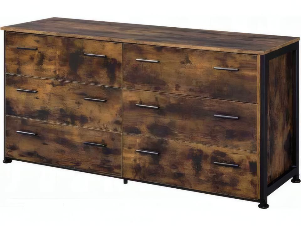 Juvanth 6-Drawer Dresser in Rustic Oak and Black Finish