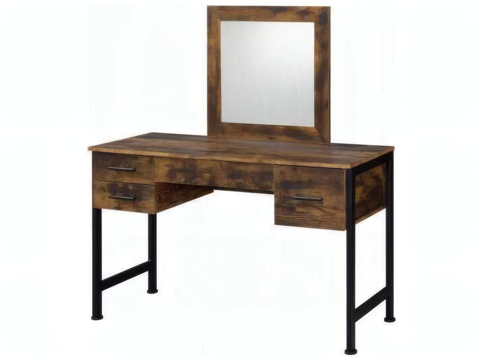 Juvanth Rustic Oak Black Solid Wood Vanity Table