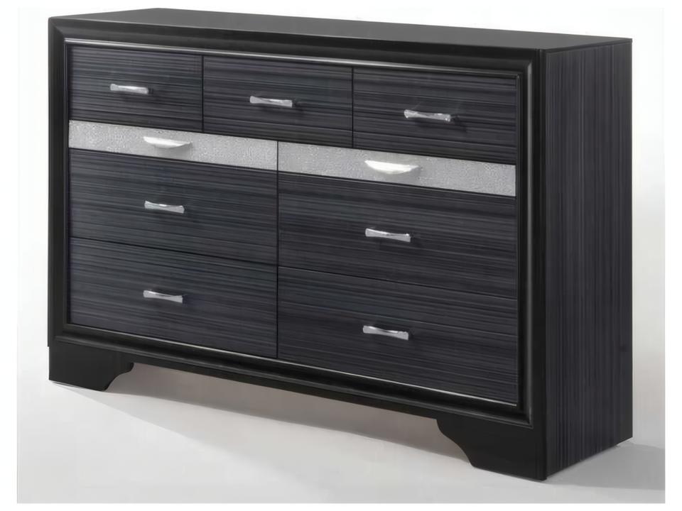 Naima 9-Drawer Dresser in Black with Silver Pulls