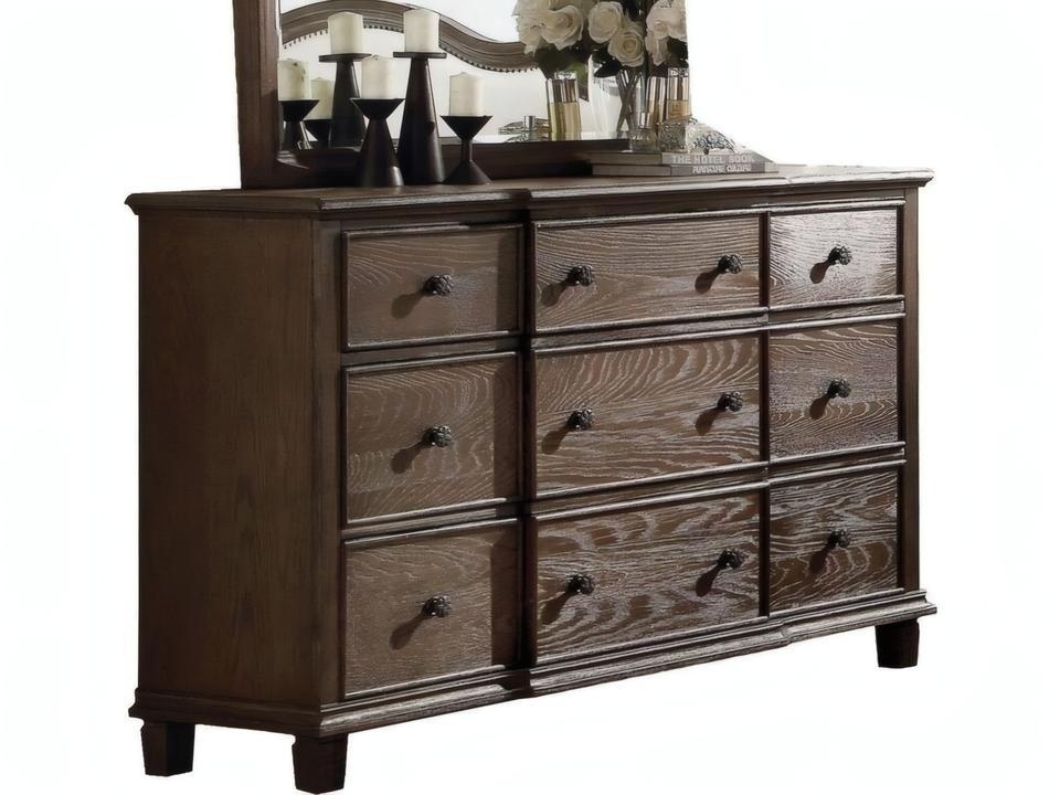 Baudouin 9-Drawer Dresser in Weathered Oak Finish
