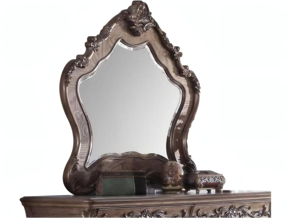 Ragenardus Arched Beveled Mirror in Vintage Oak Finish