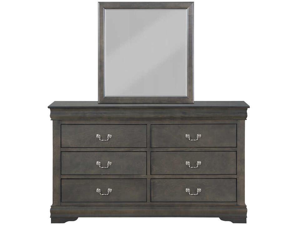 Louis Phillippe 6-Drawers Gray Pine Wood Double Dresser with Mirror