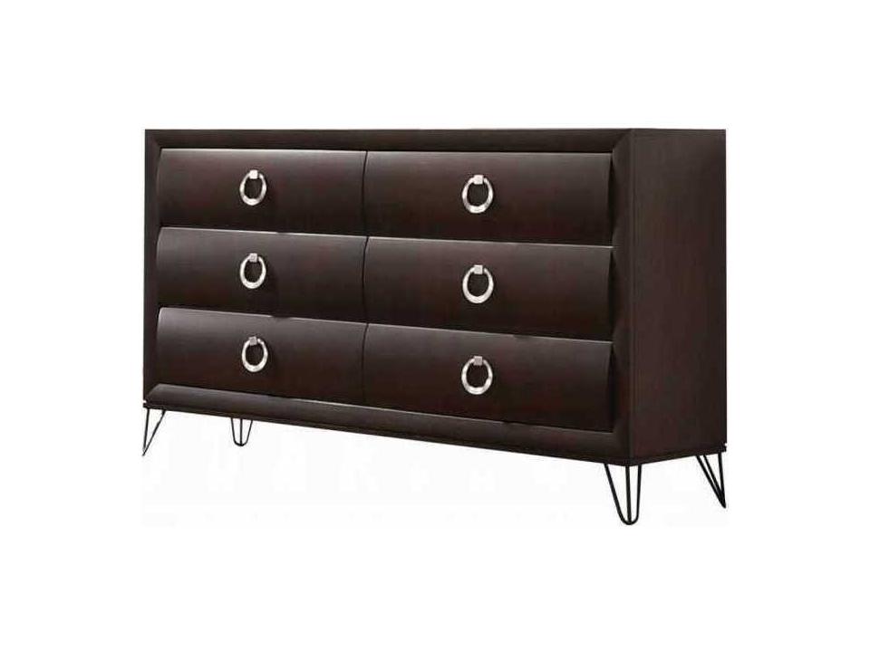Tablita 6-Drawer Dresser in Dark Merlot Finish with Metal Legs