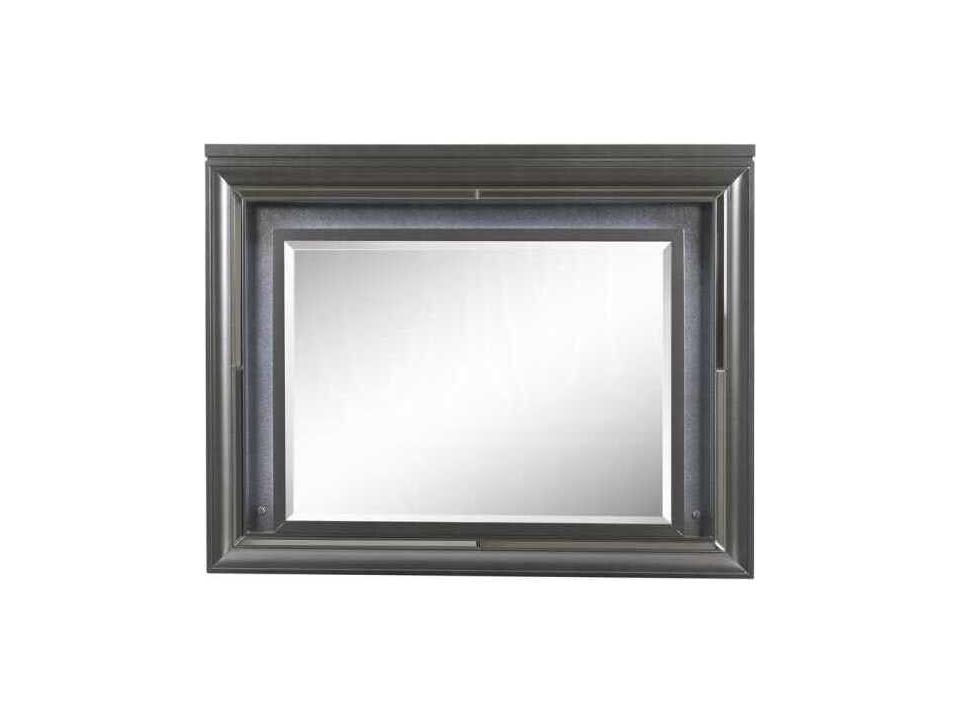Sawyer Rectangular Mirror with LED Lighting in Metallic Gray