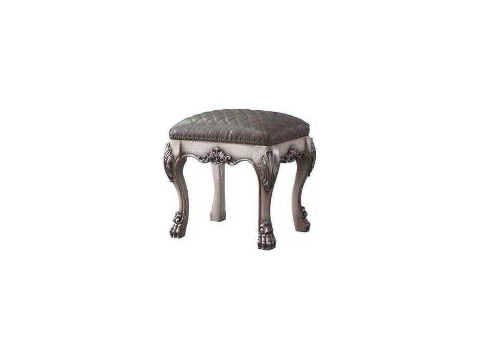 Dresden Vintage Bone White Gray Faux Leather Accent Stool