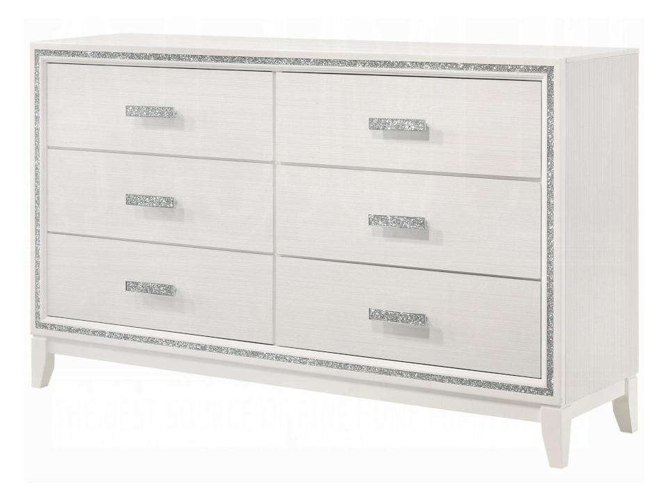 Haiden 6-Drawer Dresser in White with Silver Trim