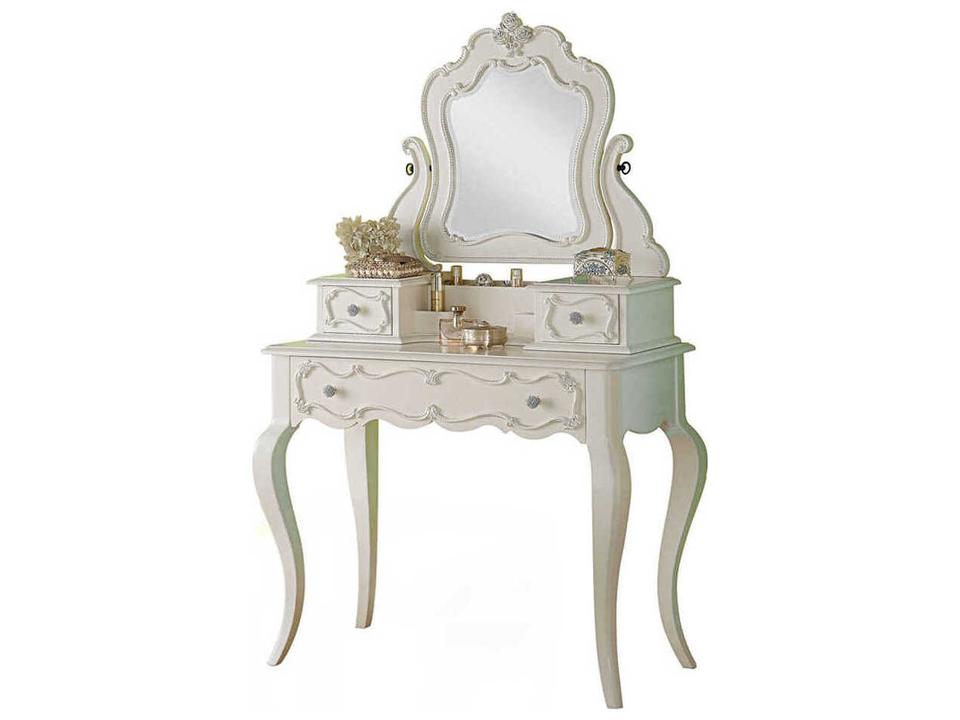Edalene Pearl White Pine Wood Vanity Table with Mirror