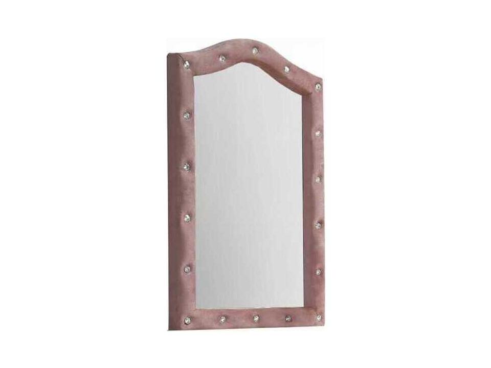 Reggie Arched Upholstered Mirror in Pink with Crystal Tufting