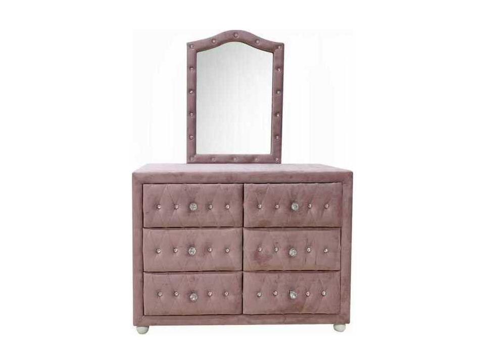 Reggie 6-Drawers Pink Double Dresser with Mirror