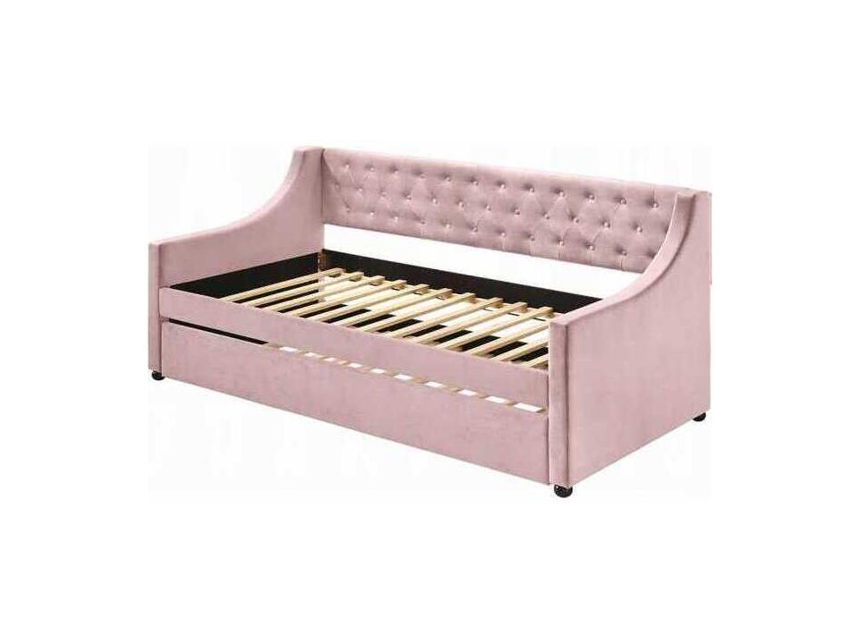 Connor Twin Daybed with Trundle in Pink Velvet