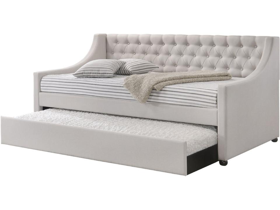 Lianna Twin Upholstered Daybed with Trundle in Fog Fabric