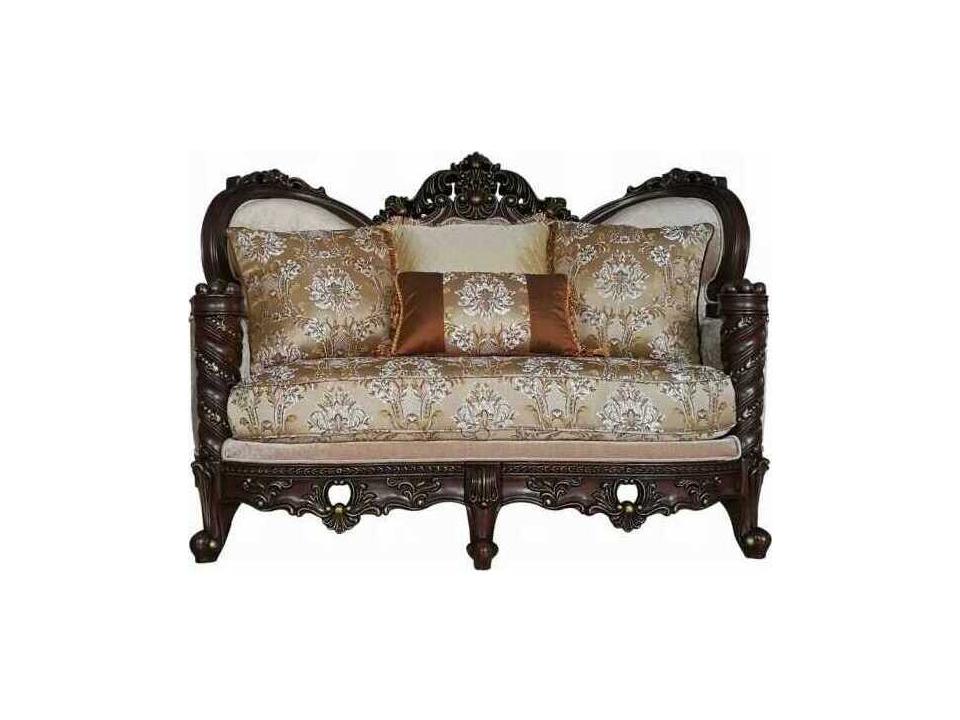 Devayne Traditional 2-Seat Fabric Loveseat in Dark Walnut with Queen Anne Legs