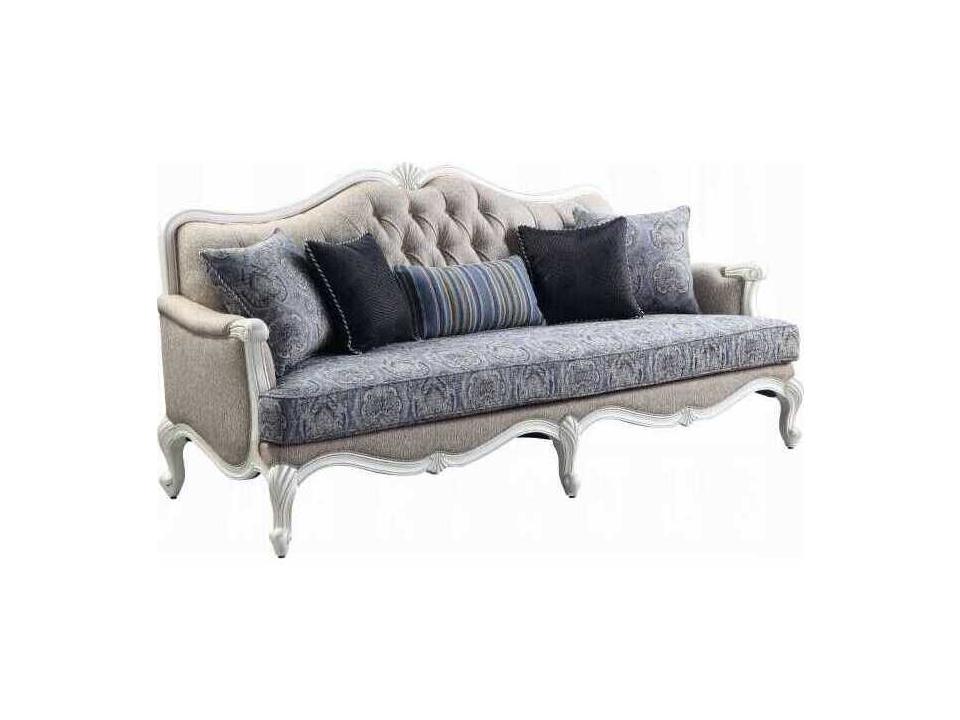 Ciddrenar 3-Seat Fabric Sofa White Finish with 5 Pillows