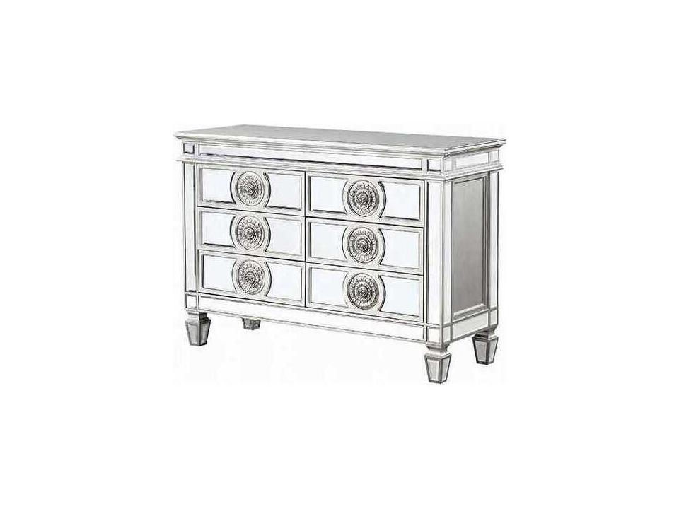 6-Drawer Server Buffet with Mirrored Antique Platinum Finish