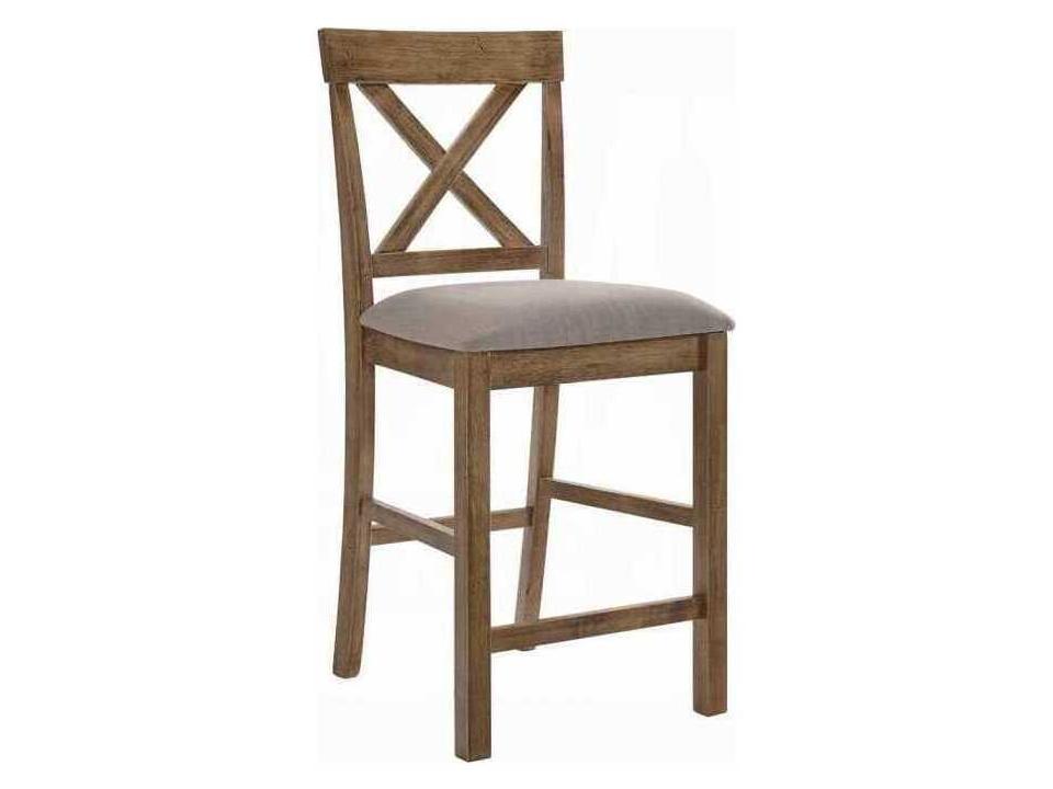 Martha II Upholstered Counter Height Chair in Tan Linen and Weathered Oak